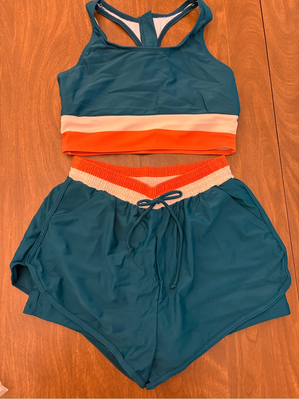 Kids Teal and Orange Two-Piece Swim Set - Brand Unknown